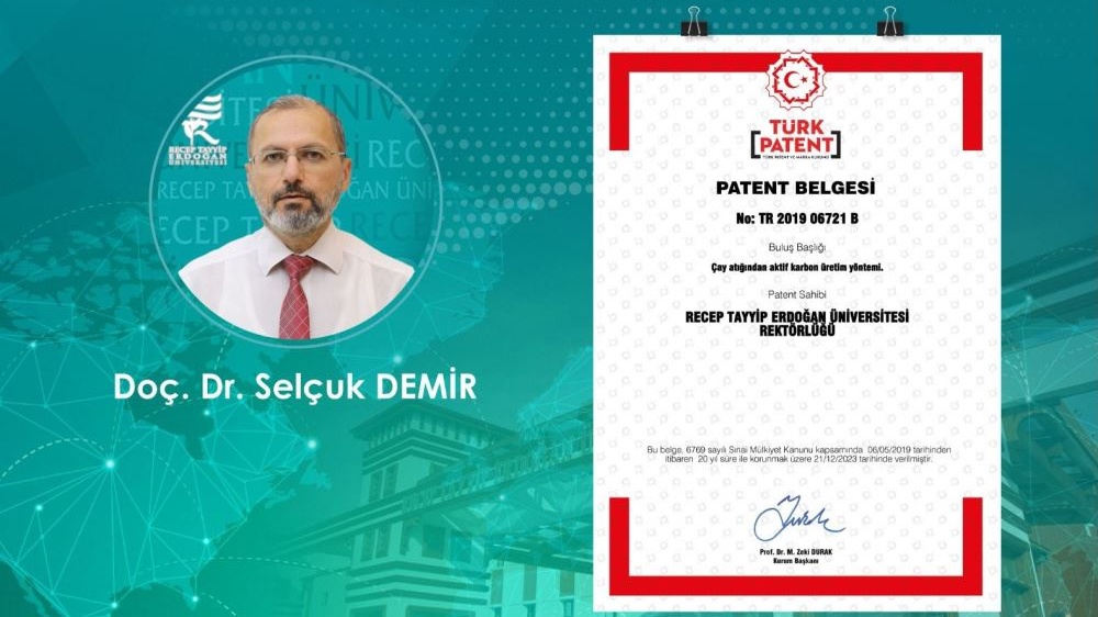 RTEÜ ÖĞRETİM ÜYESİ DOÇ. DR. SELÇUK DEMİR’İN ÇAY ATIĞINDAN AKTİF KARBON BULUŞUNA PATENT TESCİLİ