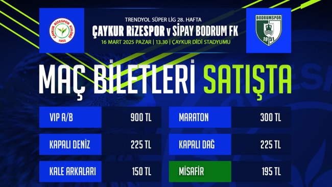 Çaykur Rizespor - Bodrum FK Maçının Biletleri Satışta!